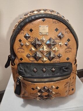 MCM Stark Studded Mini Backpack in Cognac & Black